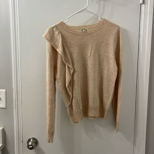 Mo Vint ruffle detail tan sweater. Size M.